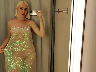Fitting Room Dildo Fuck Risks Getting Caught Wet!