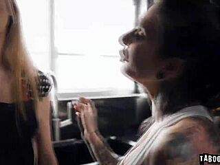 Aiden Ashley and Maya Woulfe kiss hungrily in kitchen before fingering wet pussies