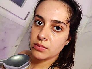 Amateur 18yo Brunette Natural Big Tits Shower Show