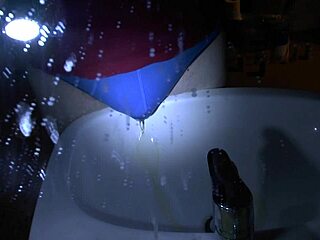 Blue Underpants Pee Soaking Over the Sink