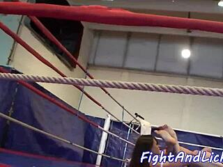 Skinny Lesbians Wrestle Dominate in Boxing Ring Fight!