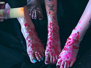 Kinky femdom brunettes bind redhead for foot licking toe sucking games?