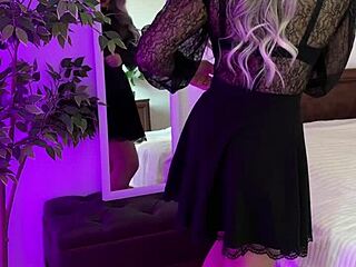 sexy milf slips into blue ribbon crotchless panties showing off big ass tits