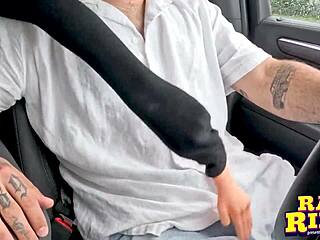 tiny handed latina brunette strokes blows driver cum in car ride!