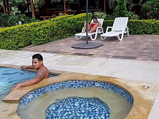 Colombian chubby boss whore spreads juicy pussy wide on bedroom bed