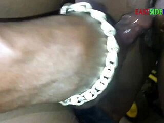 Horny ebony milf fingers shaved pussy before bbc kitchen pounding