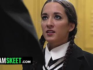 goth wednesday adams and ebony lilly starfire take classmate's cock in wild threesome fuck