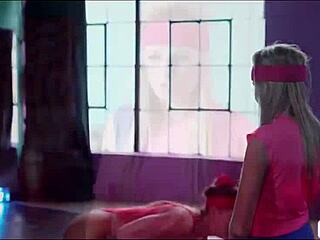 petite blonde faces fitness babes' firm domination control