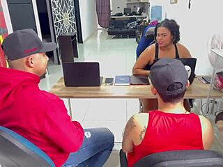 skinny latina finds horny boss with huge monster cock for interracial anal creampie