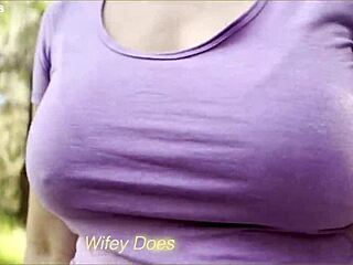 whoa, big tit milf wife flashing her boobs on public park dare 😲🍈🍈