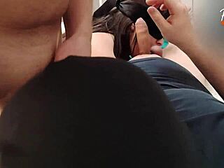 Blindfolded bisexual hubby sucks cock cums from wife threesome talk