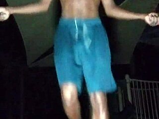 Skinny Fitness Roommate Works Out In Dorm