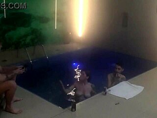 friends jump in motel pool for hot threesome part 1