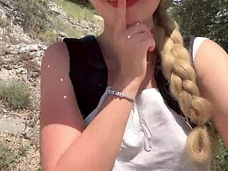 Cute Blonde Strips Naked in Jungle Showing Big Tits Ass